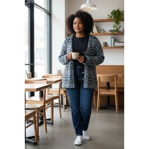 Vintage St. John Collection By Marie Gray Blue,Gray, Black Button Up Sweater S 8